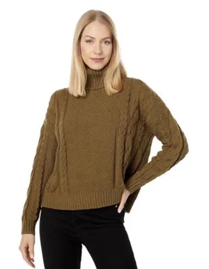 Madewell Women’s Small Olive Green Cable Knit Turtleneck Sweater Cotton Blend #1 thumbnail 1