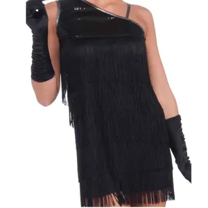 Balera Sequin Fringe One Shoulder Dress‎ Black Sleeveless Flapper Costume thumbnail 5
