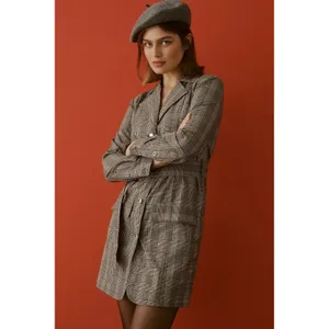 Anthropologie PILCRO Belted Blazer Dress Plaid Glen Check Brown Pockets Medium thumbnail 5