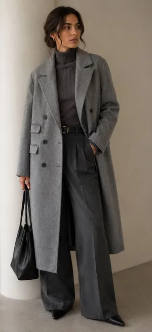 NWT Hot Fashion Gray Long Wool Blend Coat Double Breasted Maxi Coat M thumbnail 1