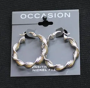 NWT Occasion Womens Fashion Twisted Rope Dangly Hoop Earrings Silver Gray 1.5" thumbnail 1