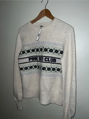 Pink Collegiate Knit Crewneck Sweater Large Ski Club thumbnail 7