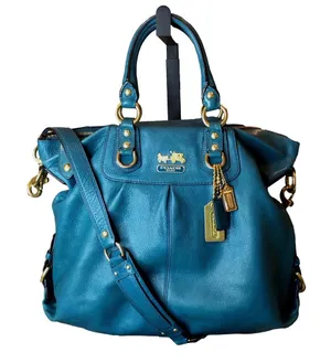 Vintage COACH Madison Turquoise Leather Satchel Rear Zipper Pocket Bag 12935 thumbnail 1