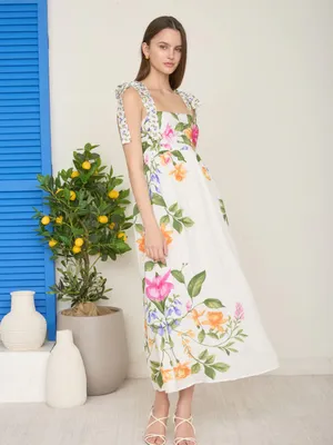 NWT Blu Pepper Off White Floral Tie Strap Empire Waist Midi Dress – Small thumbnail 7