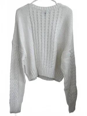 PacSun Cotton Beverly and Beck Heart Cable Knit Crew Neck Sweater White NWT XXL thumbnail 7
