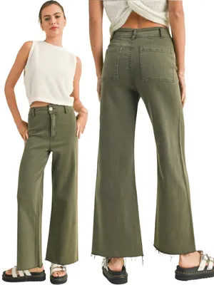Miou Muse Wide Leg Denim Jeans Women's Small Faded Olive Raw Hem Festival NWOT thumbnail 2