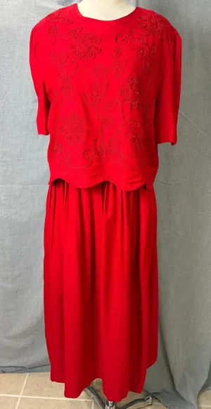 Vintage Karin Stevens Red‎ Beaded Overlay Maxi Dress 80s 90s thumbnail 1