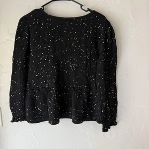 Peace n' love Blouse Womens Medium Black Gold Dot Long Sleeve Peplum‎ Top Boho thumbnail 9