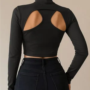 K-POP Inspired Black Cutout Crop Top – Long Sleeve, High Neck – Size XS‎ thumbnail 2
