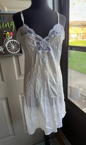 Vintage white lace slip dress, size large thumbnail 1