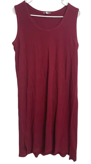 Eileen Fisher Cozy Organic Cotton Waffle Knit Tank Dress Burgundy L Minimalist thumbnail 1