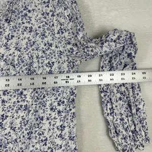 Reformation Blue White Floral Ruffle V Neck Long Sleeve Blouse Size M thumbnail 4
