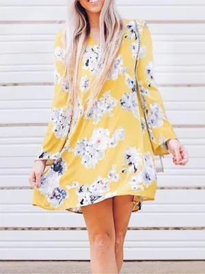 Pinkblush Yellow Floral Satin Long Sleeve Dress Womens Small New thumbnail 2
