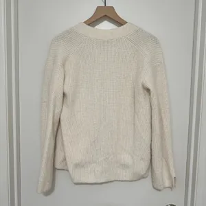 LOFT | Women's Cream Knit Button Front Ribbed Long‎ Sleeve Cardigan Sweater, S thumbnail 2