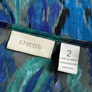 Chico’s Blue Watercolor Silver Beaded Tunic Top Party Resortwear Size 2 Large thumbnail 5