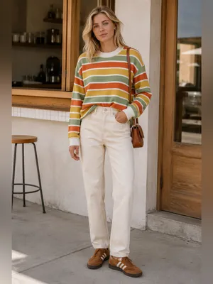 Striped Knit Sweater Small Wool Blend 90s Grunge Indie Skater Retro Crewneck EUC thumbnail 5