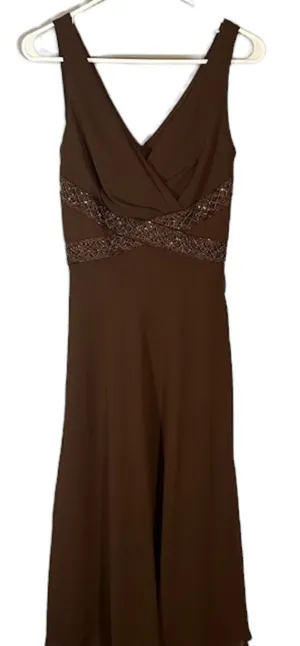 Eliza J Brown Sleeveless V-Neck Embellished Beaded Waist Maxi Dress Women Sz 4 thumbnail 1