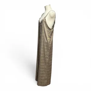 Hem & Thread Wide Leg Cropped Jumpsuit Plaid Brown Tan Beige Medium thumbnail 3