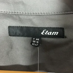 NEW Etam Trench Coat Womens US 12 Gray Double Breasted Belted‎ Stretch Jacket thumbnail 3