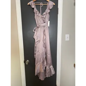 Show Me‎ Your MuMu NEW XXS Samantha Ruffle Wrap Dress Dusty Purple Luxe Satin thumbnail 3