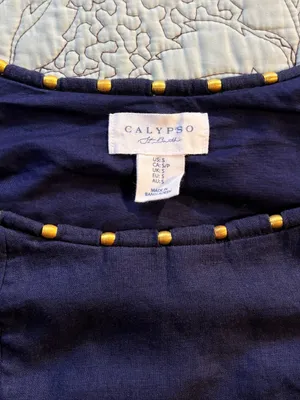 💥Calypso St. Barth Linen Blend Beaded Strap Navy Maxi Dress Sz S🧡 thumbnail 10