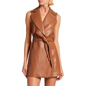 Alice +‎ Olivia NWT Rozlynn Camel Vegan Leather Belted Vest Mini Dress XS thumbnail 5