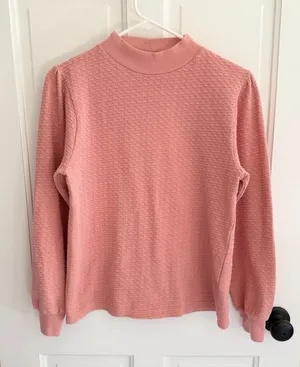 J.Crew‎ Textured Mock Neck Long Sleeve Top Pink Puff Sleeve Medium thumbnail 1