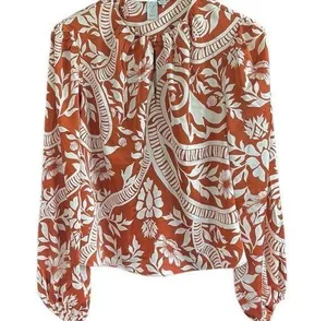 EUC Joie Floral Blouse Chestnut Cream Size Large thumbnail 1