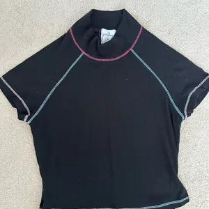 Princess Polly Black Ribbed Crop Top with Colorful Trim thumbnail 2