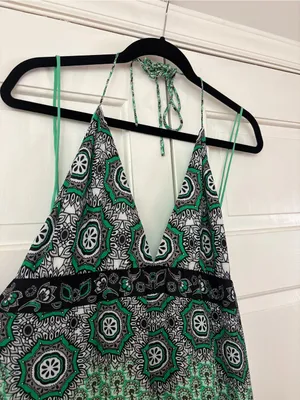 Alice & Olivia Alette Halter Maxi Dress Green‎ New Size 12 NWT Bandana Print thumbnail 5