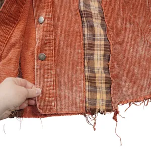 POL Large Corduroy Plaid Mixed Media Shacket Rust Orange Distressed Boho Country thumbnail 6