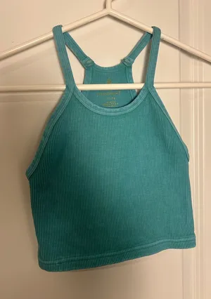 Free People Teal Ribbed Crop Tank thumbnail 1
