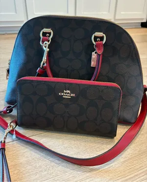 NEW Coach Katy Satchel Signature Canvas Brown Red with Wallet 2558 thumbnail 1
