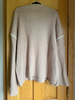 Pretty Garden Ribbed Knit Sweater XL NWT Contrast Stitch Mock Neck Tan thumbnail 4