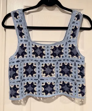 NWT FCT With Love Size S Blue Crochet Granny Square Tank Top Cropped Vest Boho thumbnail 1