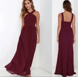 LuLus Wmns Magenta Flowy Maxi Lined Halter Air of Romance Dress Sz L Bridesmaid thumbnail 2