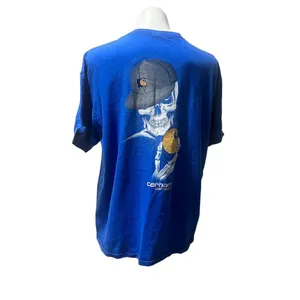 Carhartt Unisex XL Blue Crew Neck T-Shirt Spellout Logo Skull Graphic thumbnail 7