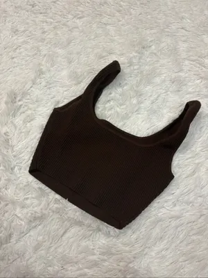 Aritzia Babaton Brown Ribbed Square-Neck Crop Tank Top thumbnail 2
