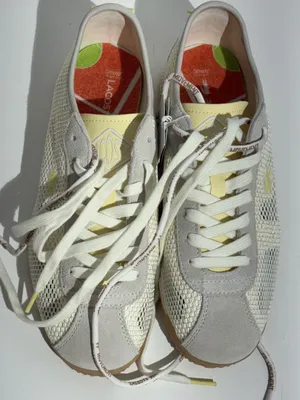 NWT FP Movement Lacoste Women’s Cream & Yellow Mesh Suede Club Low Sneakers thumbnail 13