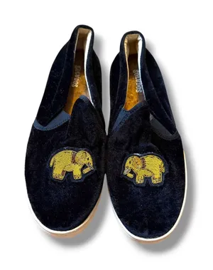Soludos Velvet Smoking Slippers Women‎ 7.5 Black Beaded Gold Elephant Loafers thumbnail 1