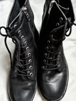 Frye Tyler Double Zip Leather Combat Boots Black Lace Up Cap Toe Lug Sole Sz 7 thumbnail 3