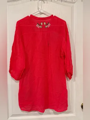 Final Price Johnny Was Hot Pink Embroidered Button-Front Tunic thumbnail 9