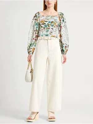 Nwt $198 Farm Rio Off-White Lace Botanicals Blouse Xl thumbnail 2