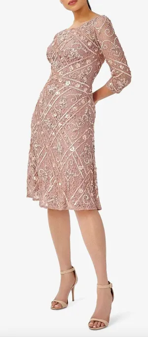 Adrianna Papell Sequin Beaded Boat Neck Dress Cocktail Rose Quartz US 4 NWT thumbnail 1