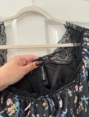 For Love And Lemons August Floral Bow Satin Lace Trim Mini Dress thumbnail 12