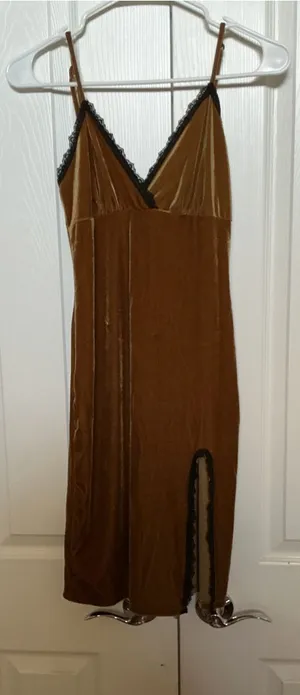 Forever 21 Gold Velvet Slip Dress with Black Lace thumbnail 1