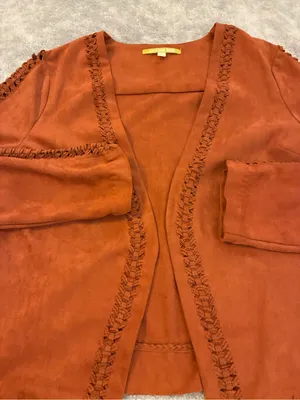 Gianni Bini Rust Suede Open-Front Jacket with Braided Trim Size Small thumbnail 2