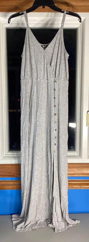 Miss Me Gray Ribbed Spaghetti Strap Surplice Dress With Slit Size Medium thumbnail 1