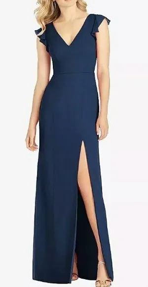 Dessy After 6 Midnight Navy Blue Chiffon Bridesmaid Formal Prom Dress thumbnail 1