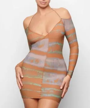 SKIMS Jelly Sheer Off The Shoulder Dress in Tie Dye Size Small S thumbnail 1